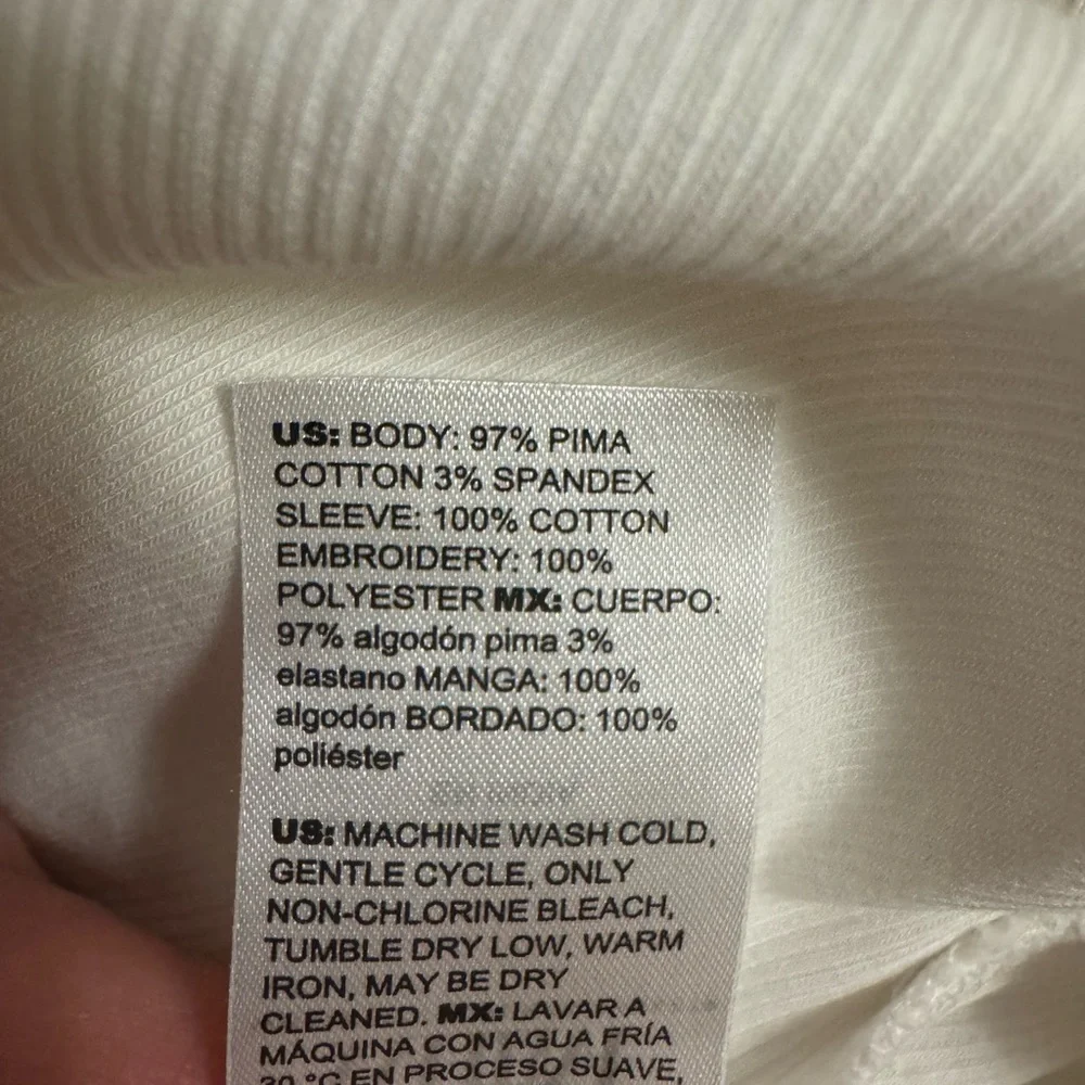 🤍 WHBM White Lace Puff Sleeve Henley Top | XS | NWT | Pima Cotton - Picture 4 of 5